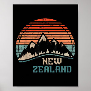Affiche Montagnes Rétro Nouvelle-Zélande