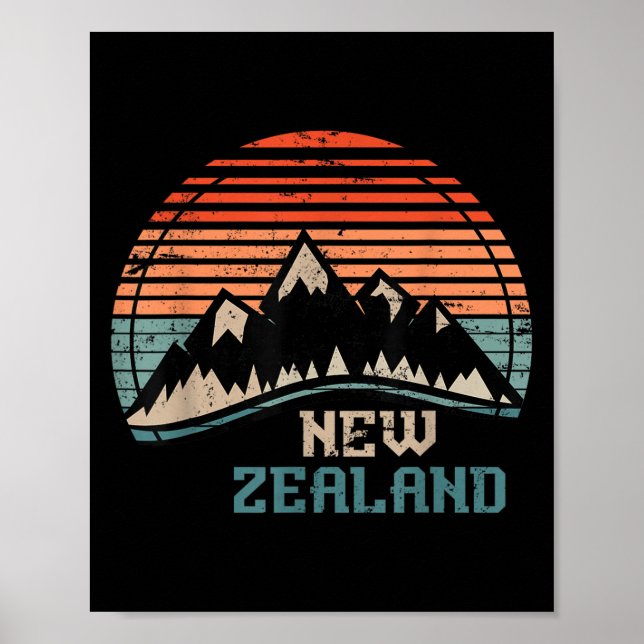 Affiche Montagnes Rétro Nouvelle-Zélande  (Devant)