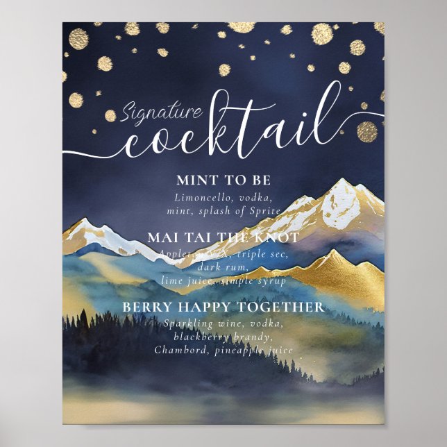 Affiche Montagnes Signature Mariage Cocktails Menu Boisson (Devant)