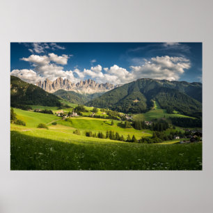 Affiche Montagnes Vallée de Funes, Dolomites, Italie