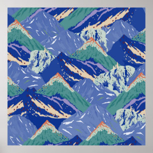Affiche Montagnes vintages paysage sans couture motif. Som