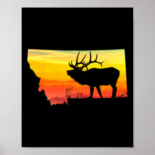 Affiche Montana Elk Hunti Papa Vintage Retro Sun Bow Hunti