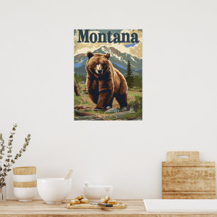 Affiche Montana Grizzly Vintage