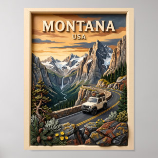 Affiche Montana Road Trip Glacier National Park Texture 3D