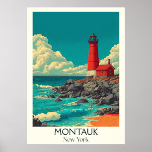 Affiche Montauk New York Vintage Lighthouse Beach Art