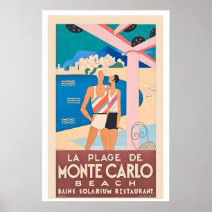 Affiche Monte Carlo Côte d'Azur Monaco Voyage Vintage