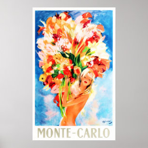 Affiche MONTE CARLO Flower Girl Travel Tourism Advertising