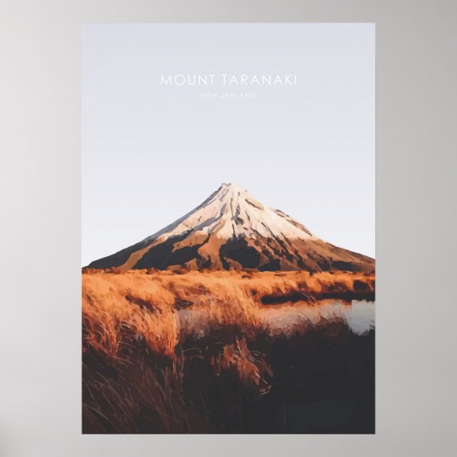 Affiche Monte Taranaki, New Zealand Travel Artwork (Devant)
