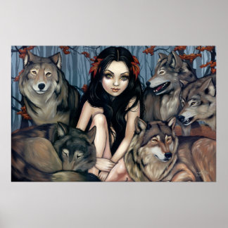 Affiche Montée par Wolves imaginaire loup chien Art Imprim