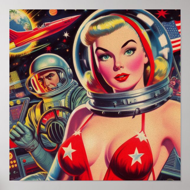 Affiche Montée vintage de l'astronaute (Devant)