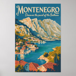 Affiche Monténégro Balkans Illustration Voyage Art Rétro