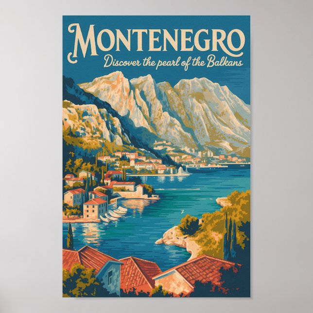 Affiche Monténégro Balkans Illustration Voyage Art Rétro (Devant)
