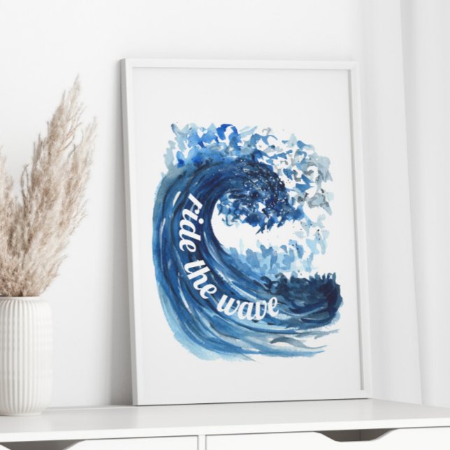 Affiche Monter la citation de l'aquarelle de la vague (Créateur téléchargé)