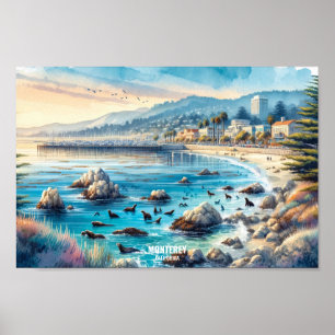 Affiche Monterey California USA Travel Places aquarelle