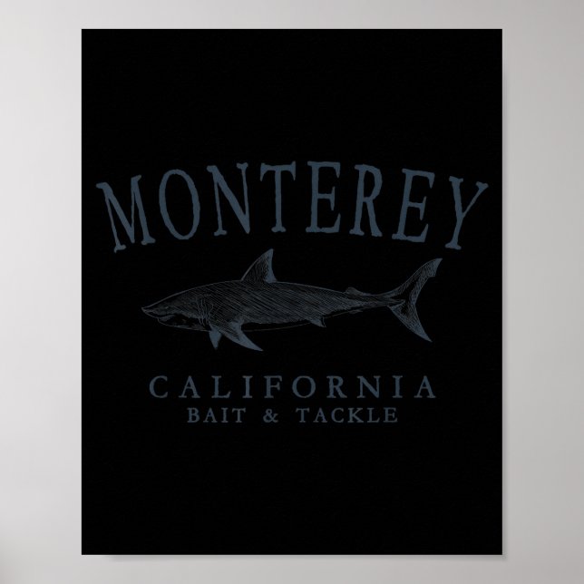 Affiche Monterey californie requin rétro ardoise art pêche (Devant)