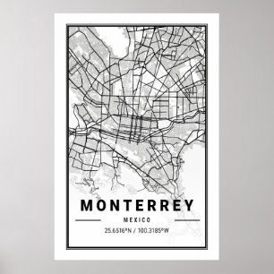 Affiche Monterrey Mexico City Map moderne