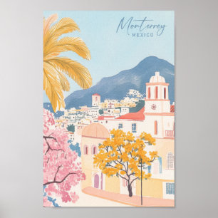 Affiche Monterrey Mexique Illustration de peinture Gouache