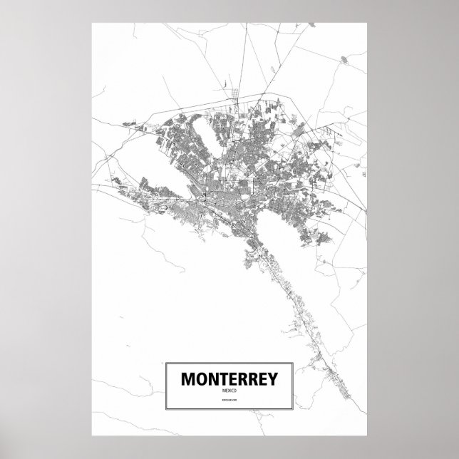 Affiche Monterrey, Mexique (noir sur blanc) (Devant)
