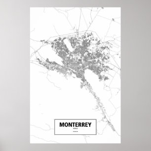 Affiche Monterrey, Mexique (noir sur blanc)