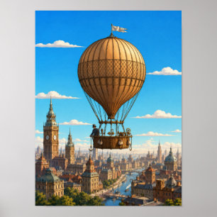 Affiche Montgolfier ballon scientifique au-dessus de Londr