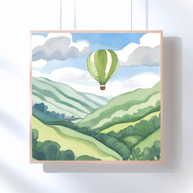 Affiche Montgolfière | Paysage aquarelle vert (Créateur téléchargé)