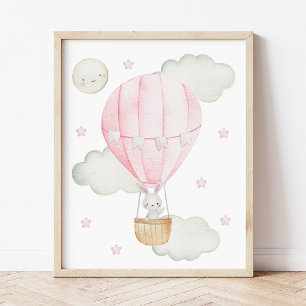 Affiche Montgolfière Rose, Animaux, Lapin, Chambre de Fill