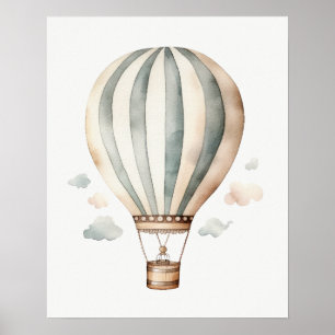 Affiche Montgolfière verte et crème vintage