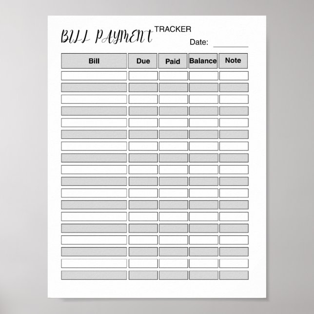 Affiche Monthly Bill Payment Tracker Log (Devant)
