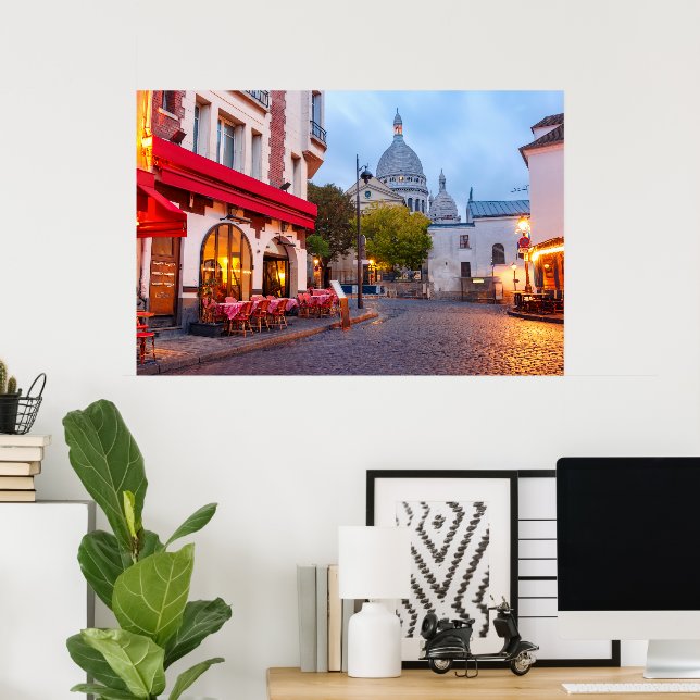 Affiche Montmartre à Paris, France Vieux Café (Bureau à domicile)