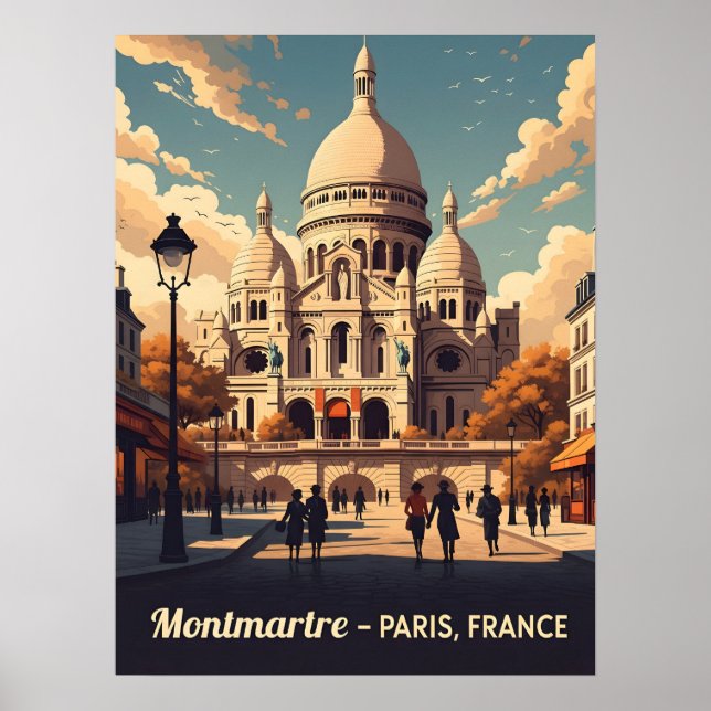 Affiche Montmartre Paris with scare Coeur basilica (Devant)