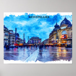 Affiche Montpellier France Place de la Comédie View