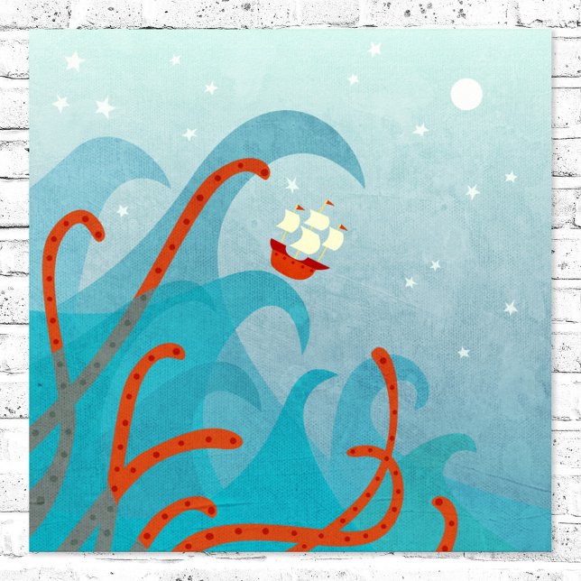 Affiche Montre marin de voilier (Sailing boat and sea monster poster for sailors and adventurers)