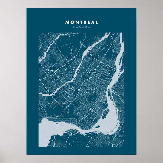 Affiche Montréal - Canada Carte de la ville bleu foncé (Devant)