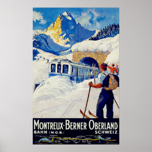 Affiche Montreux, chemin de fer Berner Oberland, Suisse