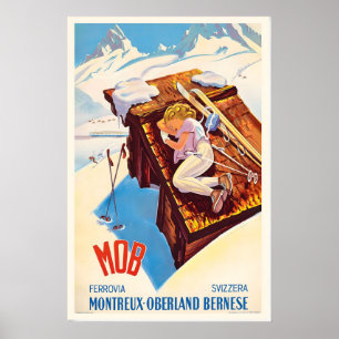 Affiche Montreux-Oberland Bernois Suisse Ski Vintage