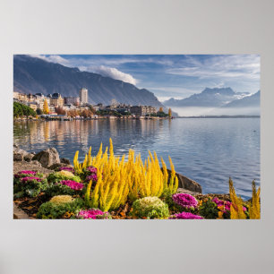 Affiche Montreux, Suisse, Beau Lac Léman Vue