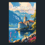 Affiche Montreux Suisse Travel Art Vintage<br><div class="desc">Montreux design de déplacement vectoriel rétro. Montreux est une station balnéaire traditionnelle située sur le lac Léman. Niché entre des collines escarpées et le lac.</div>