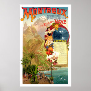 Affiche Montreux, Suisse, Voyage Vintage
