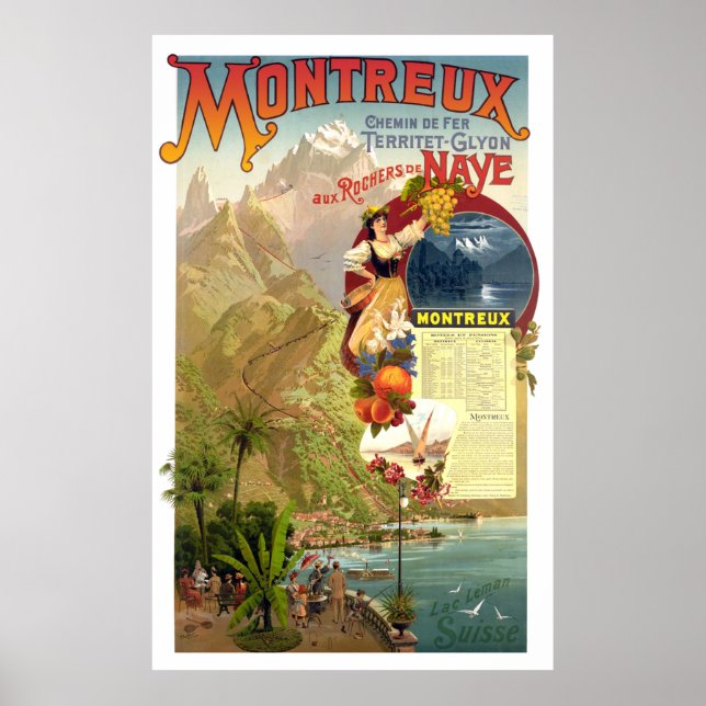 Affiche Montreux, Suisse, Voyage Vintage (Devant)
