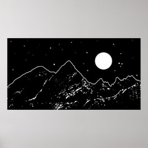 Affiche Monts gamme paysage noir et blanc graphique