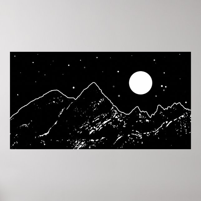 Affiche Monts gamme paysage noir et blanc graphique (Devant)