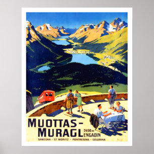 Affiche Monts Muottas Muragl paysage, Suisse