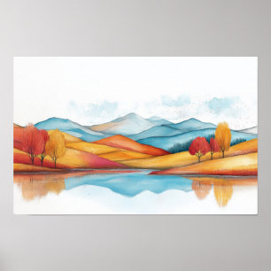 Affiche Monts Nature Illustration Pastel Couleur Peinture