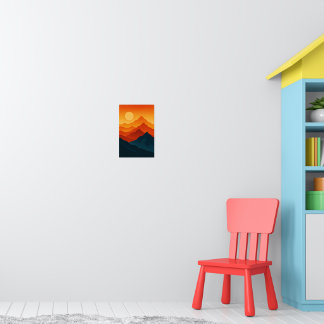 Affiche Monts paysage rétro illustration rouge bleu