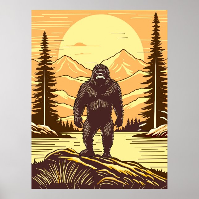 Affiche Monts Retro Bigfoot Vintage Sasquatch (Devant)