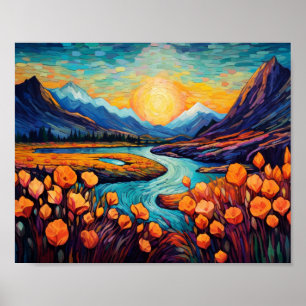 Affiche Monts Retro Illustration du paysage Artistique