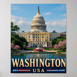 Affiche Monument de Washington et icônes américaines