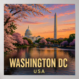 Affiche Monument des cerisiers en fleurs de Washington DC