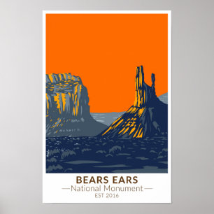 Affiche Monument national de Bears Ears Utah Vintage