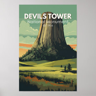 Affiche Monument national de Devils Tower Voyage Art Vinta